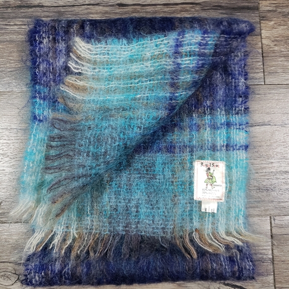 Royal Scot Mohair Wool Plaid Scarf Blue - Picture 2 of 6